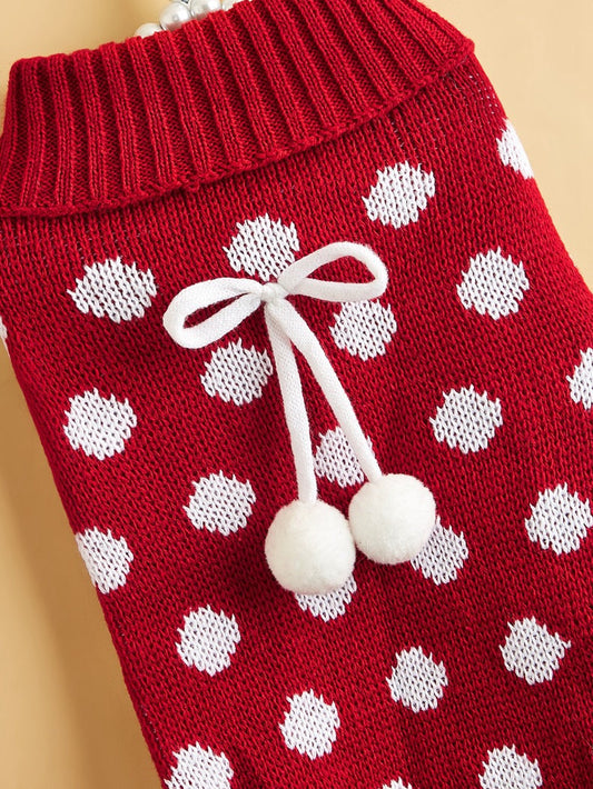 KFX-7354557 Polka Dot Lotus Leaf Sweater for Dogs and Cats in Red and Gray