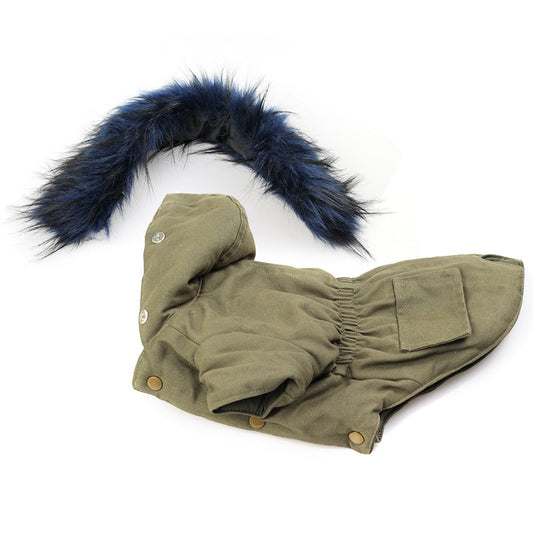KFX-7354941 Fur Collar Two-Legged Pet Costume in Army Green and Navy Blue, Sizes S-XXL
