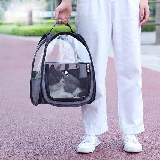 KFX-7364541 Foldable Portable Cat Carrier Bag - Lightweight Transparent Design in Gray
