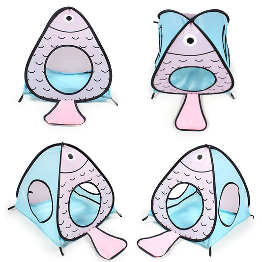 KFX-7367101 Foldable Cat Tent with Fish Design - 3-Piece Pet Toy Set