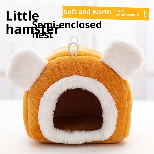 KFX-7389373 Cozy Thick Small Pet Bed for Hamsters - Winter Cloth Bird Nest in Orange and Gray
