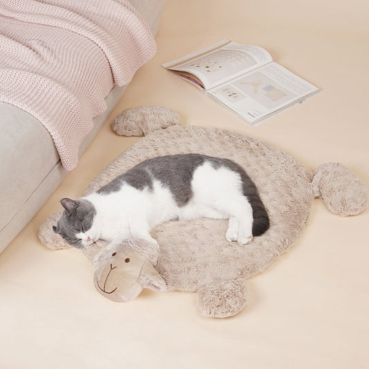 KFX-7391165 Cozy Cashmere Fluffy Mat with Elastic Sponge and PP Cotton in Milk Tea, White, and Pink Colors