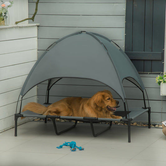 KFX-7393725 Elevated Portable Dog Cot with Canopy Shade and UV Protection - 48" x 36" Cooling Pet Bed