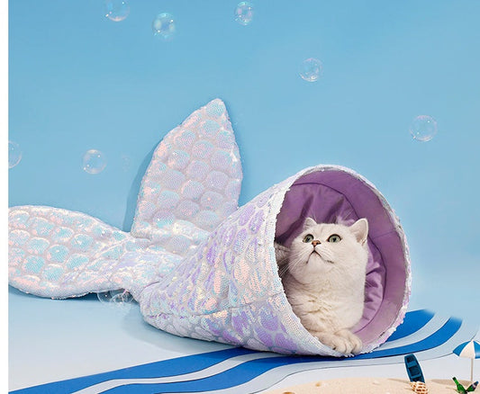 KFX-7395133 Mermaid Cat Nest - Cozy Winter Shelter for Pets, Soft Polyester Fiber Nest, 85x50x20cm