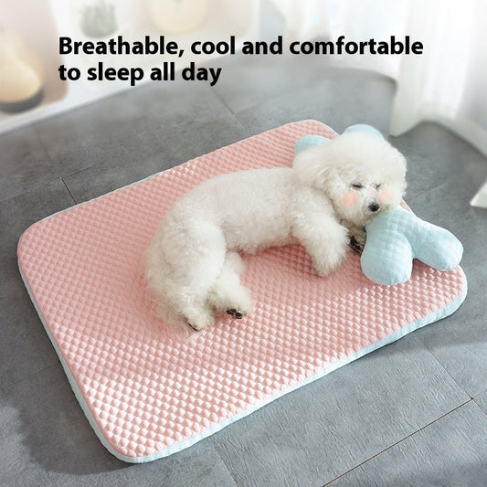KFX-7404861 Cooling Dog and Cat Sleeping Mat - Breathable Non-Slip Pet Bed for Comfort in Spring and Summer