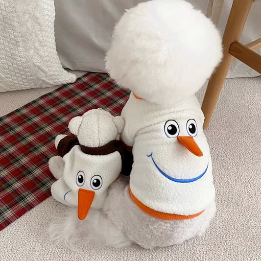 KFX-7405885 Funny Christmas Transformation Dog Hoodie - Brown & Orange Snowman, Sizes XS-XXL