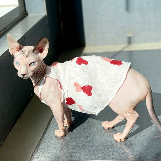 KFX-7416893 Red Peach Heart Skirt Dress for Cats - Stylish Cotton Pet Apparel