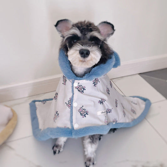 KFX-7422653 Warm Dehaired Angora Printed Cloak and Blanket for Pets - Sizes S, M, L Available in Beige Bear and Blue Cow