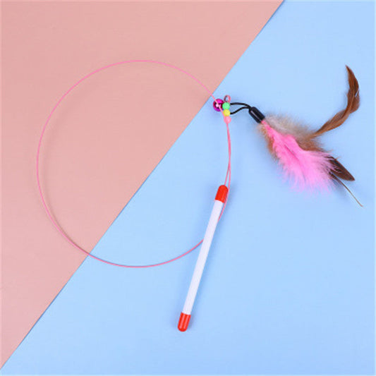 KFX-7422909 Stainless Steel Cat Teasing Stick with Feather and Bell Toys