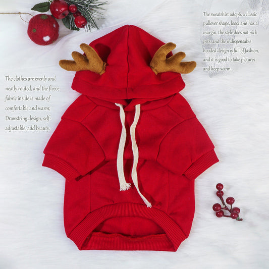 KFX-7426621 Red Christmas Elk Costume for Pets - Sizes S, M, L, XL, 2XL, Casual Style, Polyester Cotton
