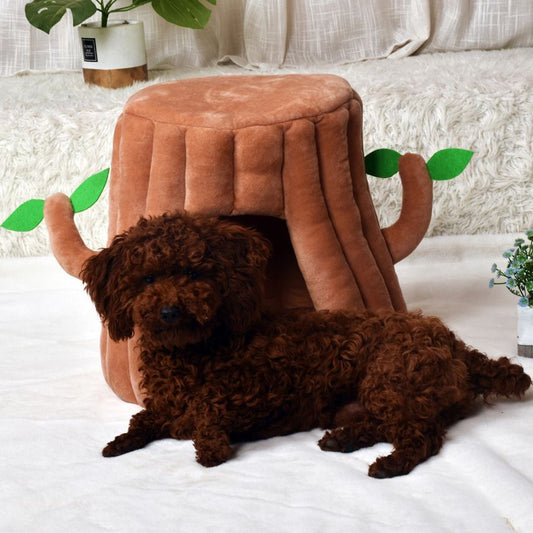 KFX-7435069 Cozy Tree-Shaped Cat Nest Made of Cotton and Plush for Play and Rest, Brown