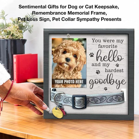 KFX-7441341 Wooden Pet Commemorative Plaque with Dog Collar Photo Frame in Modern Style