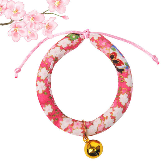 KFX-7447101 Japanese Cartoon Style Pet Collar with Bell - Various Floral and Print Designs