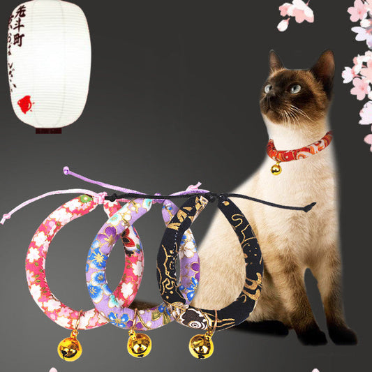 KFX-7447101 Japanese Cartoon Style Pet Collar with Bell - Various Floral and Print Designs