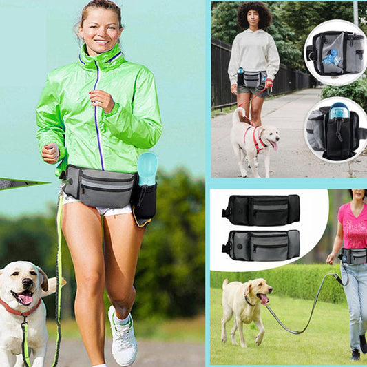 KFX-7451325 Multifunctional Pet Fanny Pack for Dog Walking and Training - Medium Soft Polyester, Striped Design, Available in Black and Gray