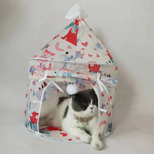KFX-7465405 Foldable Cat Tent and Tunnel Combo for Cats - Polyester Fabric, Multiple Color Options