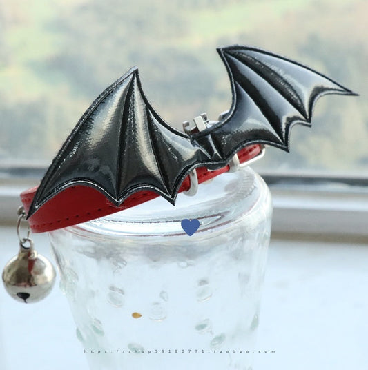 KFX-7474109 Little Devil Wings Bell Leather Choker in Patent Satin