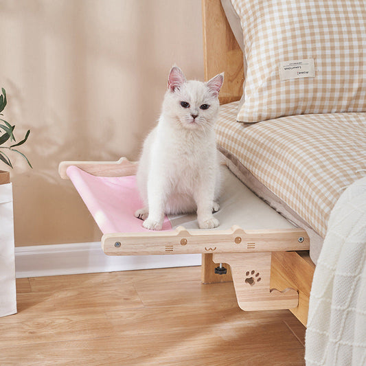 KFX-7500733 Hanging Cat Bed for Balcony or Window - Cozy Wooden Hammock Nest for Pets