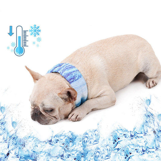 KFX-7501373 Cooling Ice Scarf for Dogs - Blue Striped Polyester, Available in 3 Sizes