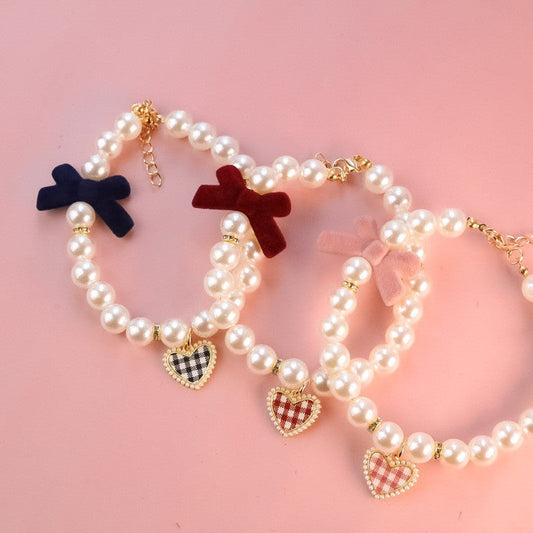 KFX-7501757 Retro Plaid Bow Pet Necklace in Black, Pink, and Red - XS to L