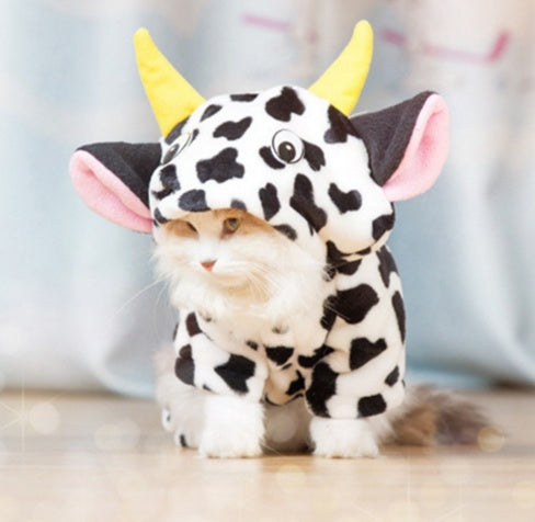 KFX-7503293 Warm Cow Costume Sweater for Dogs and Cats - Hooded Winter Jumpsuit, Sizes XS to XL