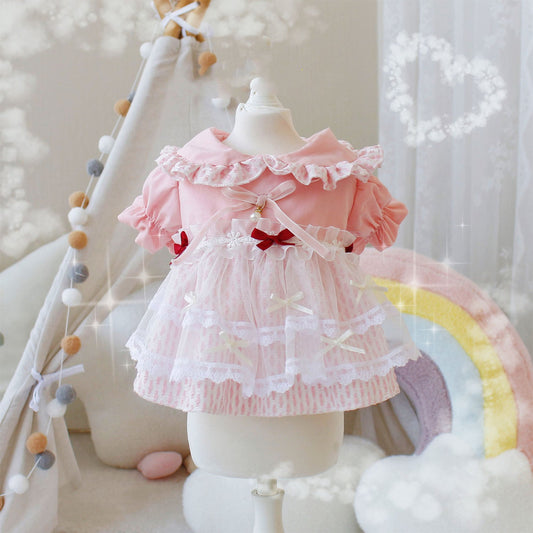 KFX-7506493 Pink Cloud Pattern Dog Dress - Cotton Princess Style, Sizes XS to XL