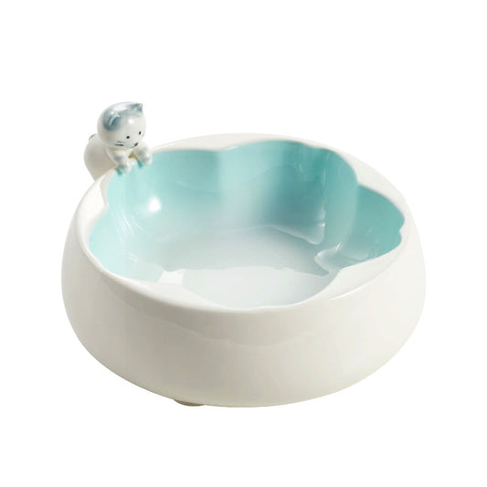 KFX-7510845 Sakura Ceramic Cat Bowl in Pink and Green – 200g Grain & 300ml Water Capacity, Hand-Glazed Design