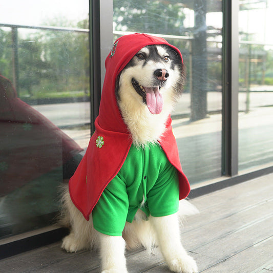 KFX-7518781 Embroidered Red Pet Christmas Cloak with Warm Velvet and Polar Fleece for Dogs