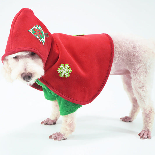 KFX-7518781 Embroidered Red Pet Christmas Cloak with Warm Velvet and Polar Fleece for Dogs