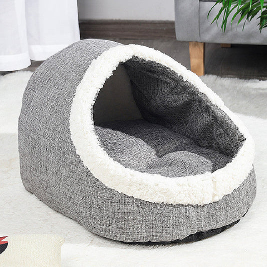 KFX-7530173 Reversible Lamb and PP Cotton Pet Nest for Cats and Dogs - Gray and Light Brown