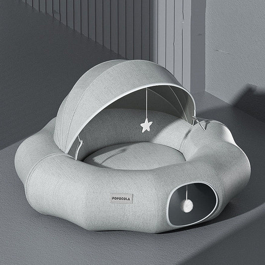 KFX-7531197 Foldable Cat Tunnel Nest with Summer Ice Nest, Removable & Washable, Cool & Breathable Design