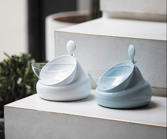 KFX-7543613 Double Bowl Oblique Mouth Bowl in Cream Blue and Ash - Medium Size