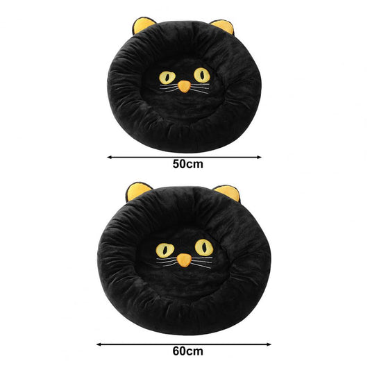 KFX-7550653 Cozy Black Cat-Shaped Pet Nest with Supportive Edges, Soft Velvet Material, Available in Two Sizes