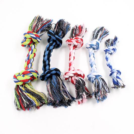 KFX-7553981 Cotton Rope Knot Dog Toy - Double-Section Durable Chew Plaything in Random Colors