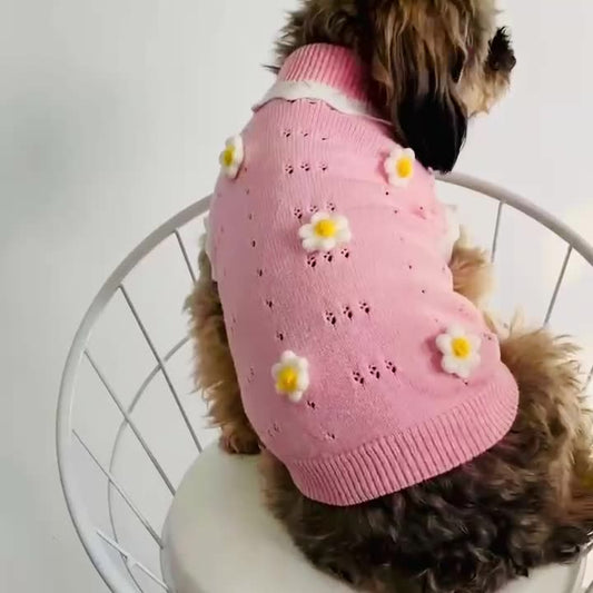 KFX-7558589 Cozy Flower Blossom Sweater for Dogs and Cats - Autumn & Winter Pet Wear