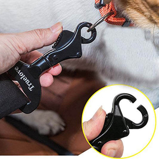 KFX-7561533 Pet Safety Buckle for Car - Aluminum Holder, Sturdy and Easy to Use, Black, 12.5x7x1.5cm