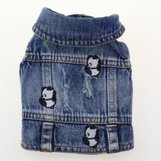KFX-7563453 Ripped Panda Embroidered Denim Vest for Dogs in Various Sizes