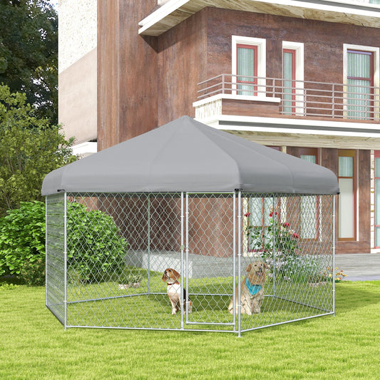KFX-7568317 Large Dog Kennel with Waterproof Canopy and Lockable Door for Outdoor Use