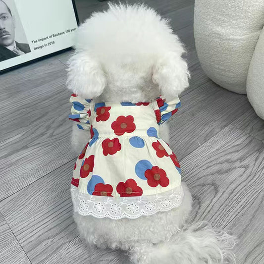 KFX-7572029 Floral Mesh Skirt Dress for Dogs and Cats - Soft Cotton, Multiple Colors