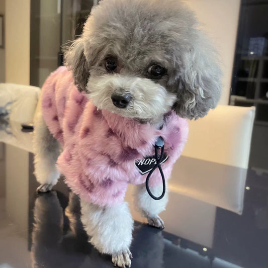 KFX-7575485 Warm Plush Cat Hoodie in Pink Leopard Print for Pets