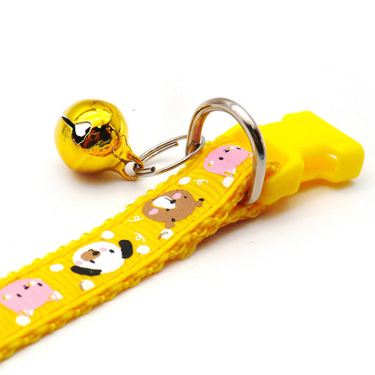 KFX-7578173 Cartoon Print Cat Collar with Bell - Adjustable 19-32cm, Lightweight, Multi-Color Options