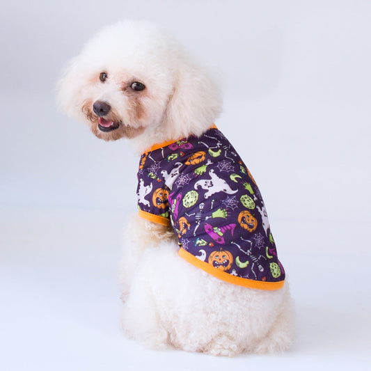 KFX-7578557 Pet Costume for Halloween - Cotton Cat Clothes in Black Bat, Magic Hat, and Pumpkin Head Designs (XS-XL)