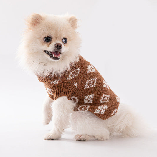 KFX-7583933 High-Neck Wool Sweater for Small and Medium Dogs in Dark Brown, Coral, and Dark Gray
