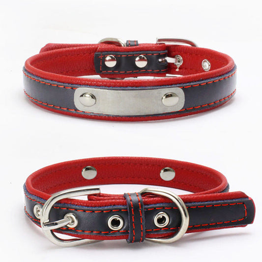 KFX-7587901 Double Leather Dog Collar with Backing, Adjustable Sizes, Various Colors