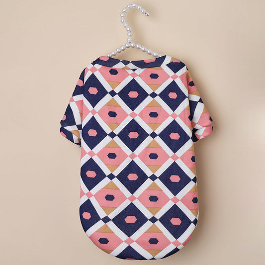 KFX-7602493 Plaid Thick Sweater for Cats in Dark Blue and Pink - Cozy and Stylish Pet Apparel