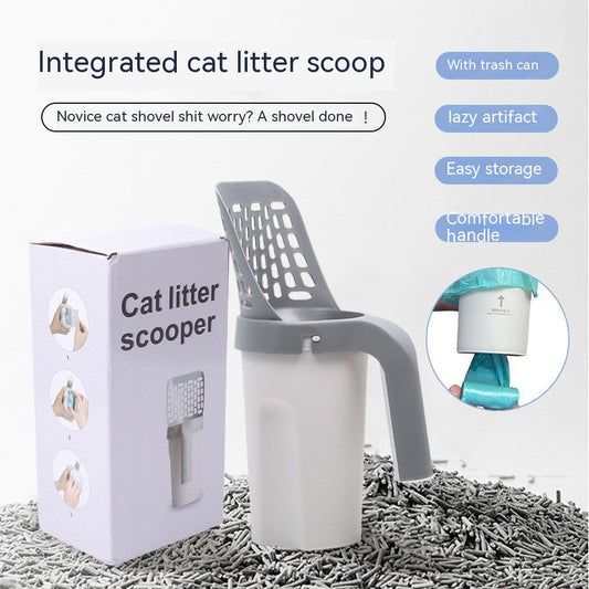 KFX-7603389 Portable Integrated Cat Litter Scoop with Garbage Bag Roll - Gray