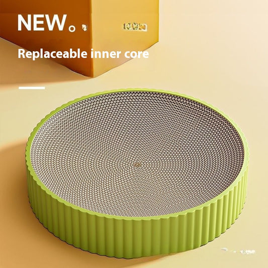 KFX-7628477 Wear-Resistant Round Cat Scratching Board with Replaceable Corrugated Paper Nest - Green and White, 55CM