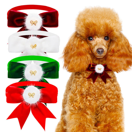 KFX-7632445 Adjustable Solid Color Suede Bow Tie for Pets - Available in Dark Red, Red, Green, and White