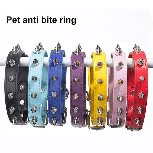 KFX-7643197 Durable PU Leather Pet Anti-Bite Collar with Metal Accents - Comfortable & Sturdy Design