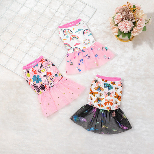 KFX-7646269 Cute Pet Skirt Dress in Pink Rainbow, Floral, and Butterfly Designs for Dogs